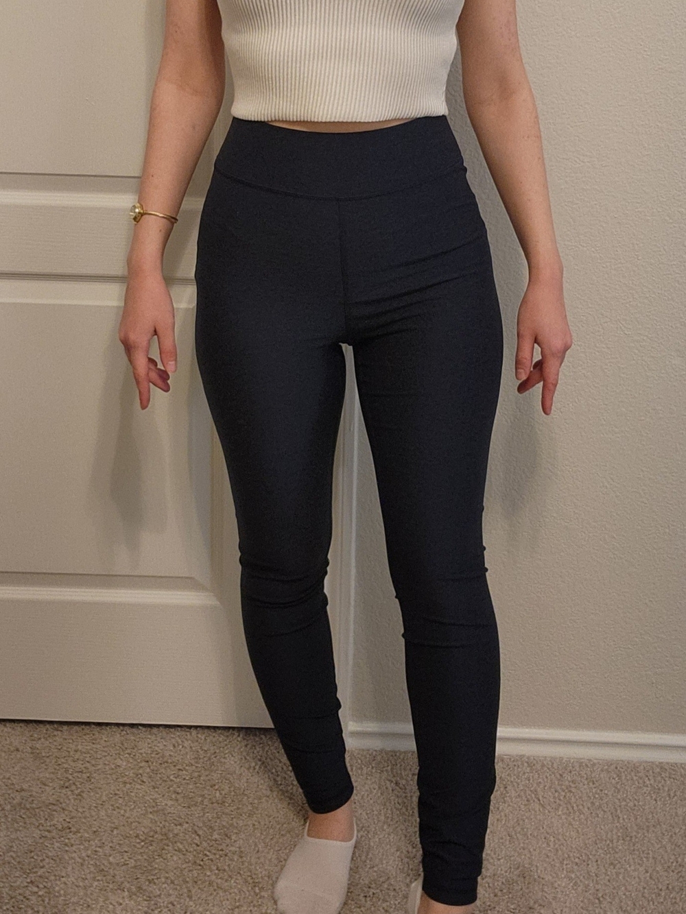 Old Navy Cloud+ Go-Dry Heathered Navy Blue Leggings Size M Tall High Waisted